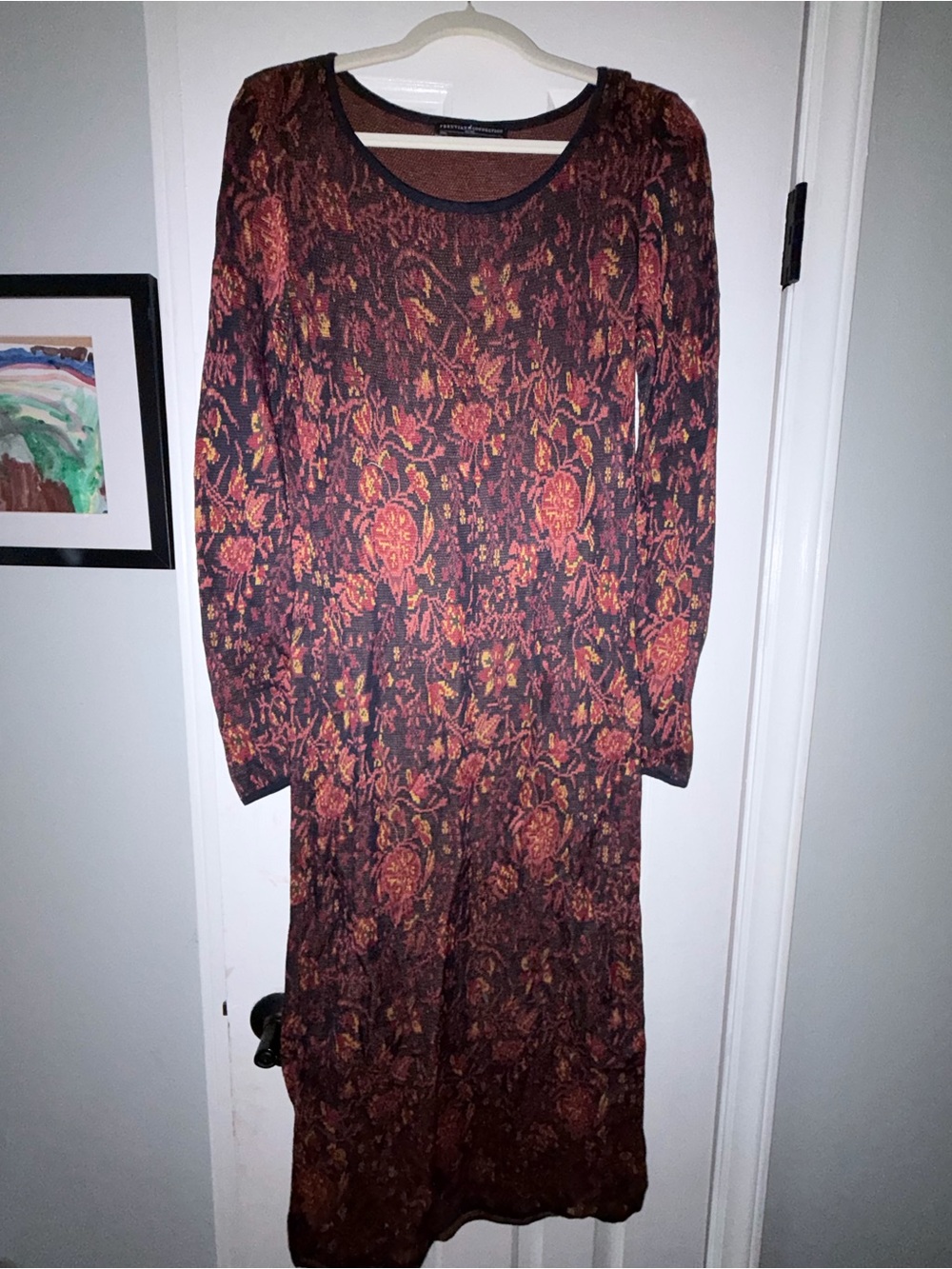 Peruvian Connection Long Sleeve Floral Midi Dress - Rust Brown
